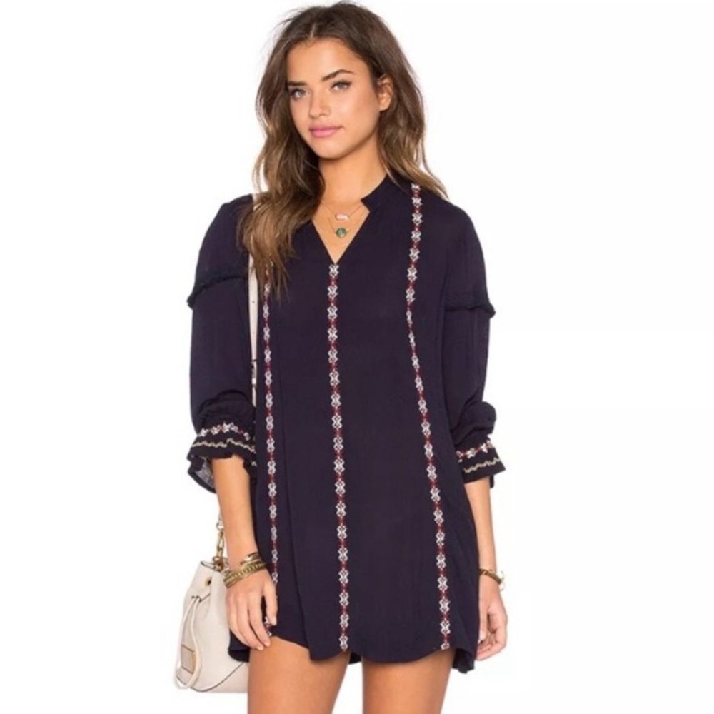 Tularosa embroidered long sleeve tunic dress